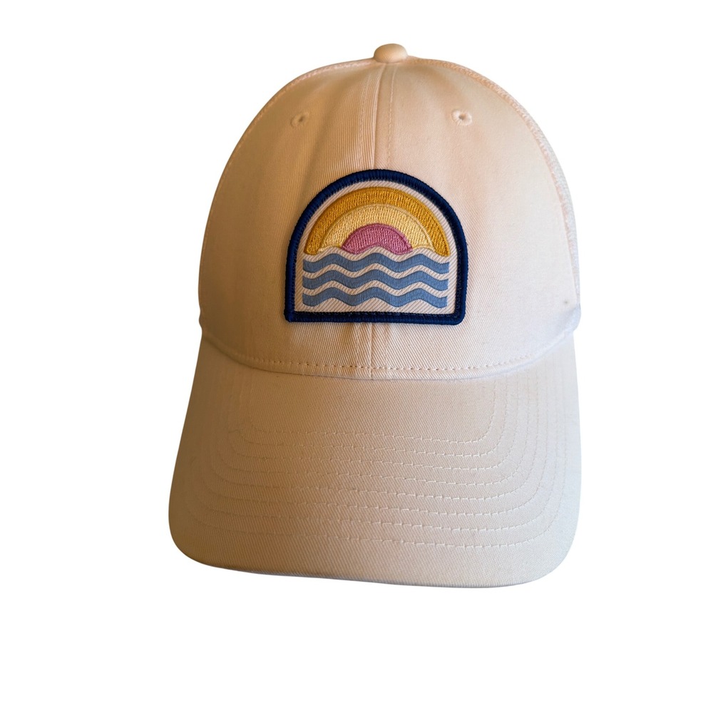 Columbia Trucker Hat White PFG Sunset Wave Patch Snapback Mesh Back Cap